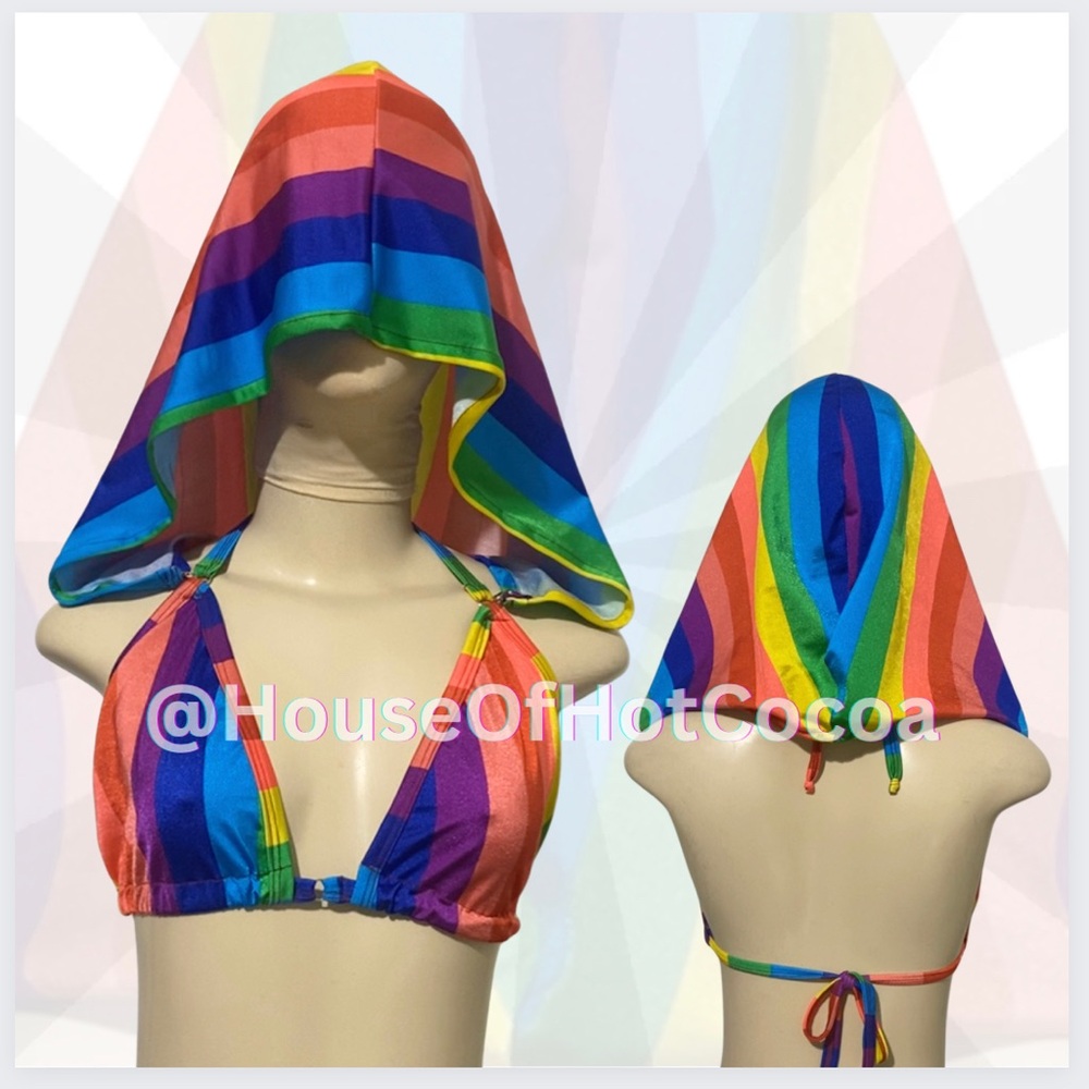 Hooded Bikini Top / Pride 🏳️🌈 FITS A-DD CUP/ Handmade -XL HOOD